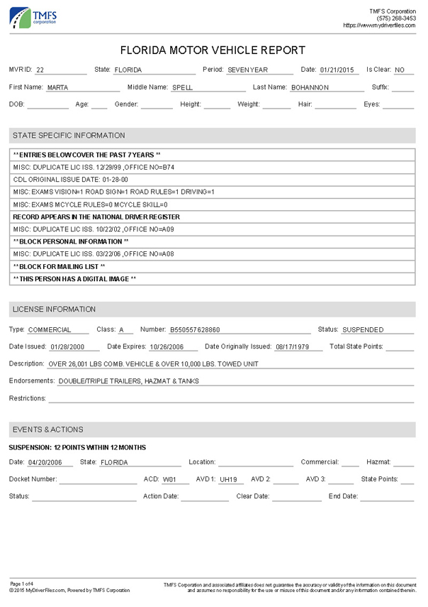 State Motor Vehicle Reports MVRs TMFS Corp
